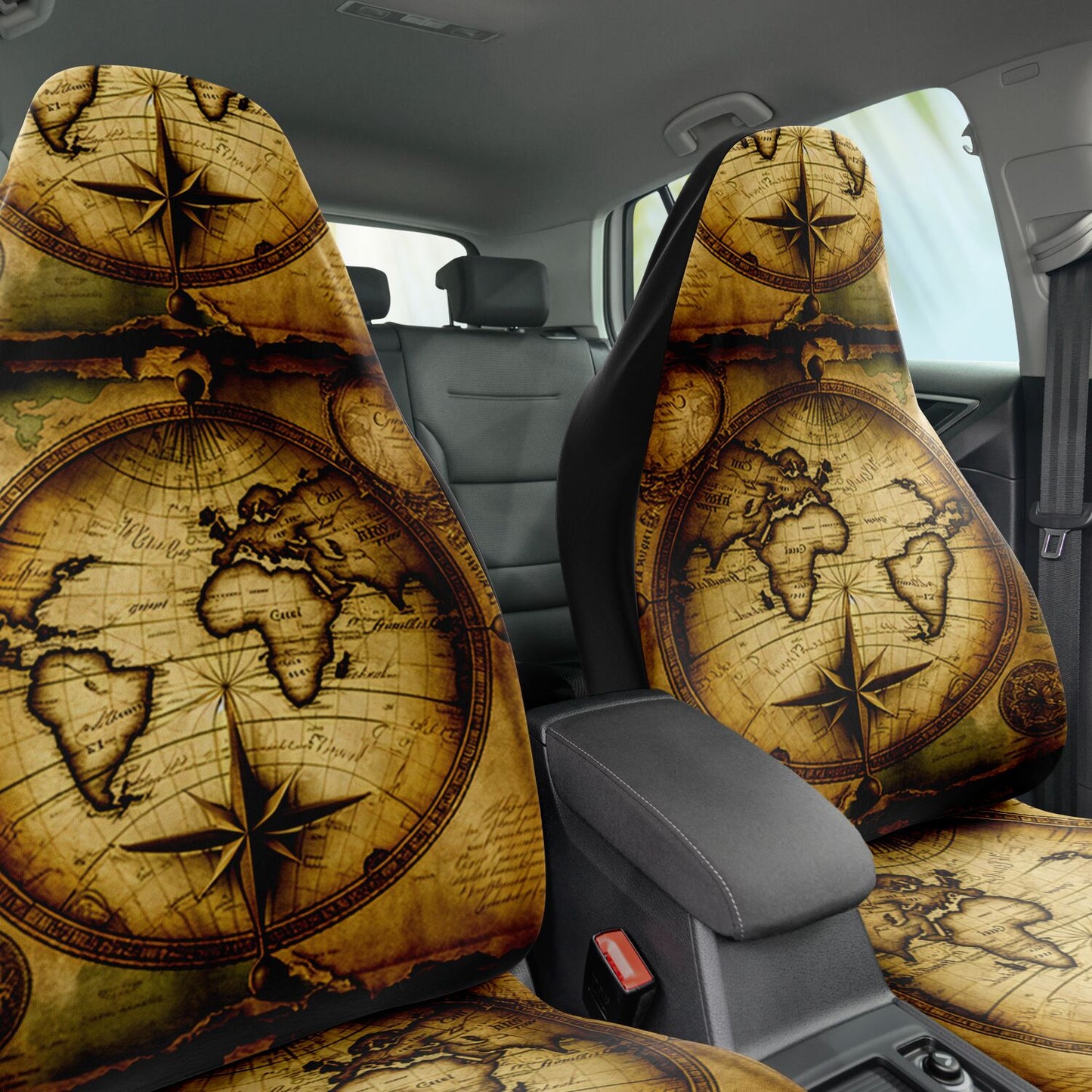 Old World Maps 1 Car Seat Covers - Front Seat Cover or Full Set Front and Back Seat Cover Universal Fit