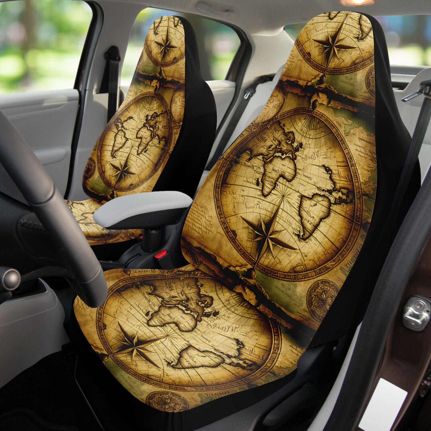 Old World Maps 1 Car Seat Covers - Front Seat Cover or Full Set Front and Back Seat Cover Universal Fit