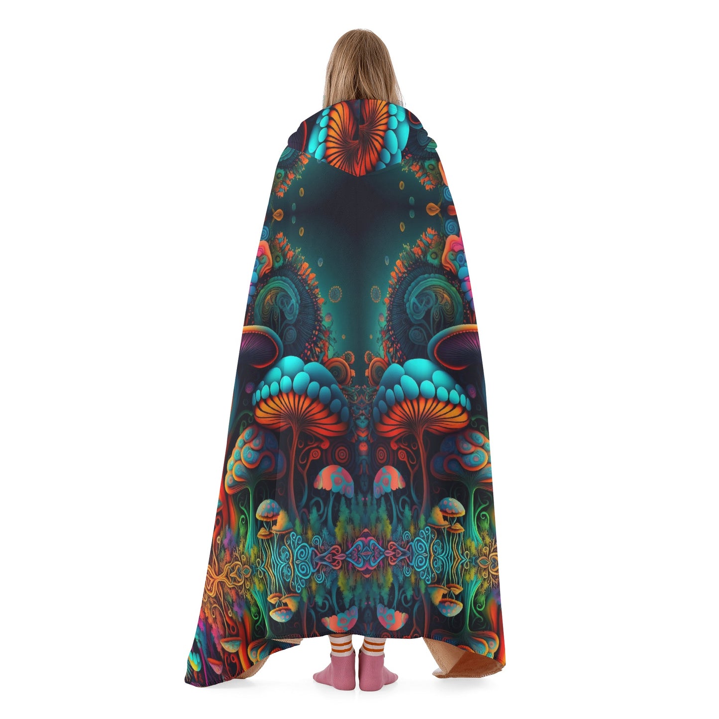 Psychedelic Mushrooms Hooded Blanket - Micro Fleece Lining Cosy Sherpa Blanket