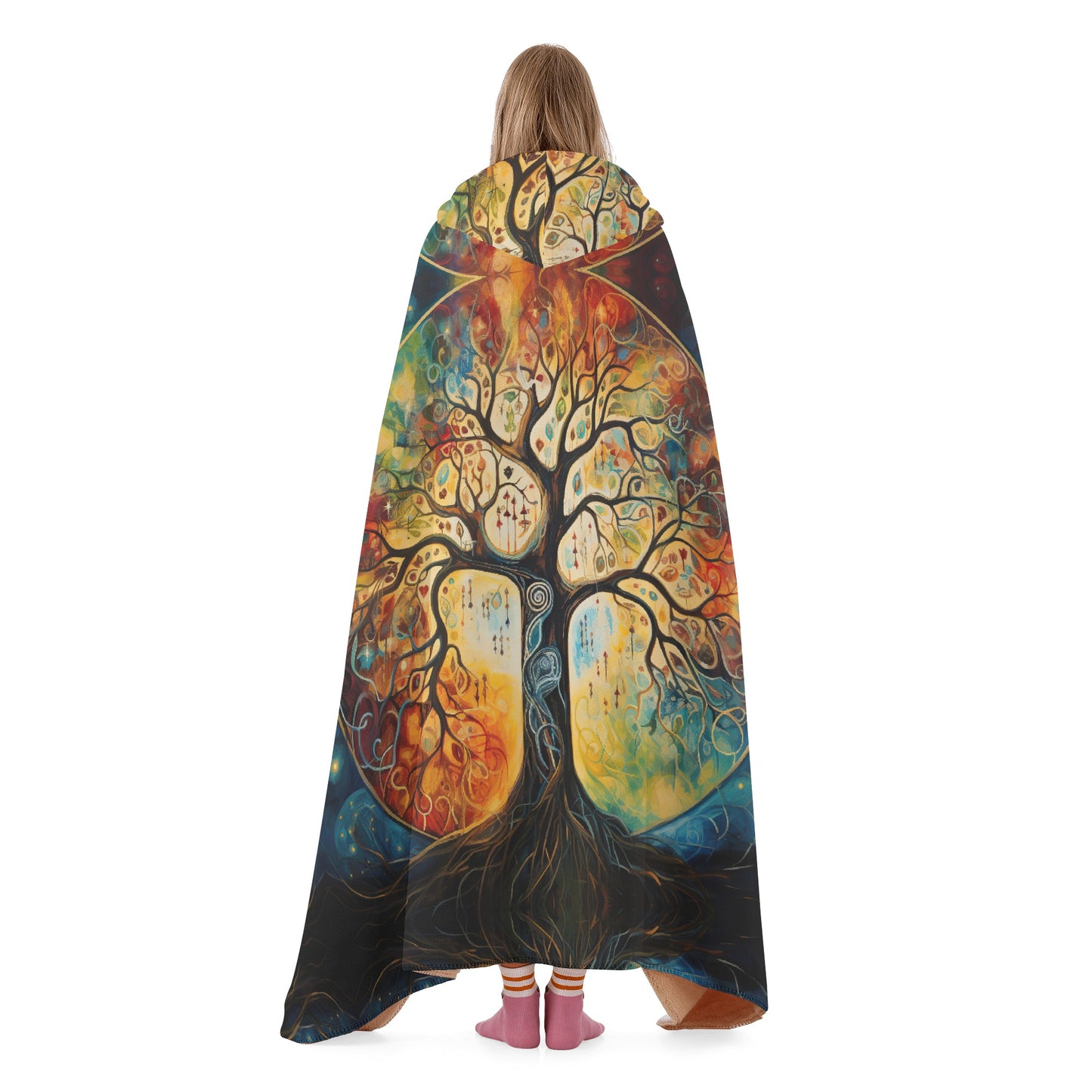 Tree of Life Hooded Blanket - Micro Fleece Lining Cosy Sherpa Blanket