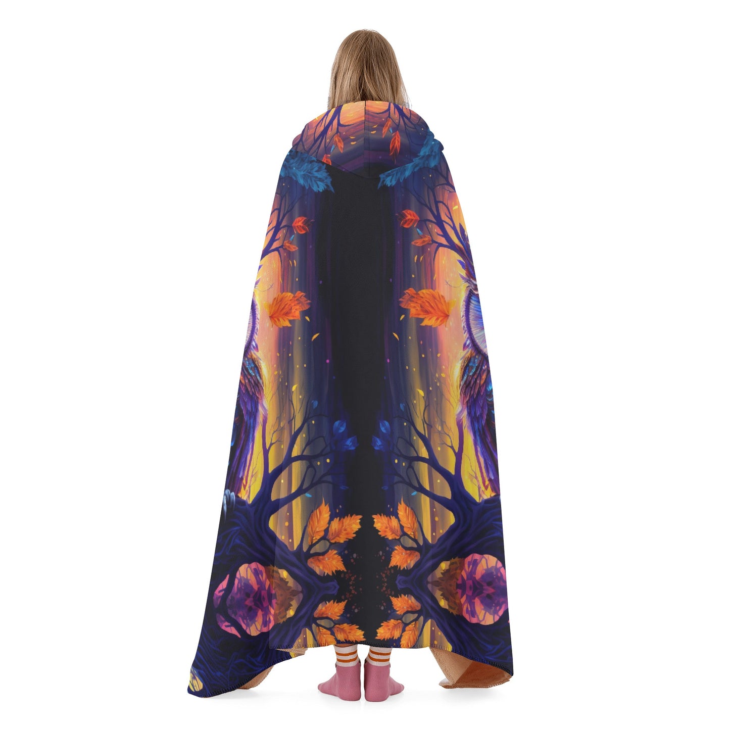 Psychedelic Owl Hooded Blanket - Micro Fleece Lining Cosy Sherpa Blanket