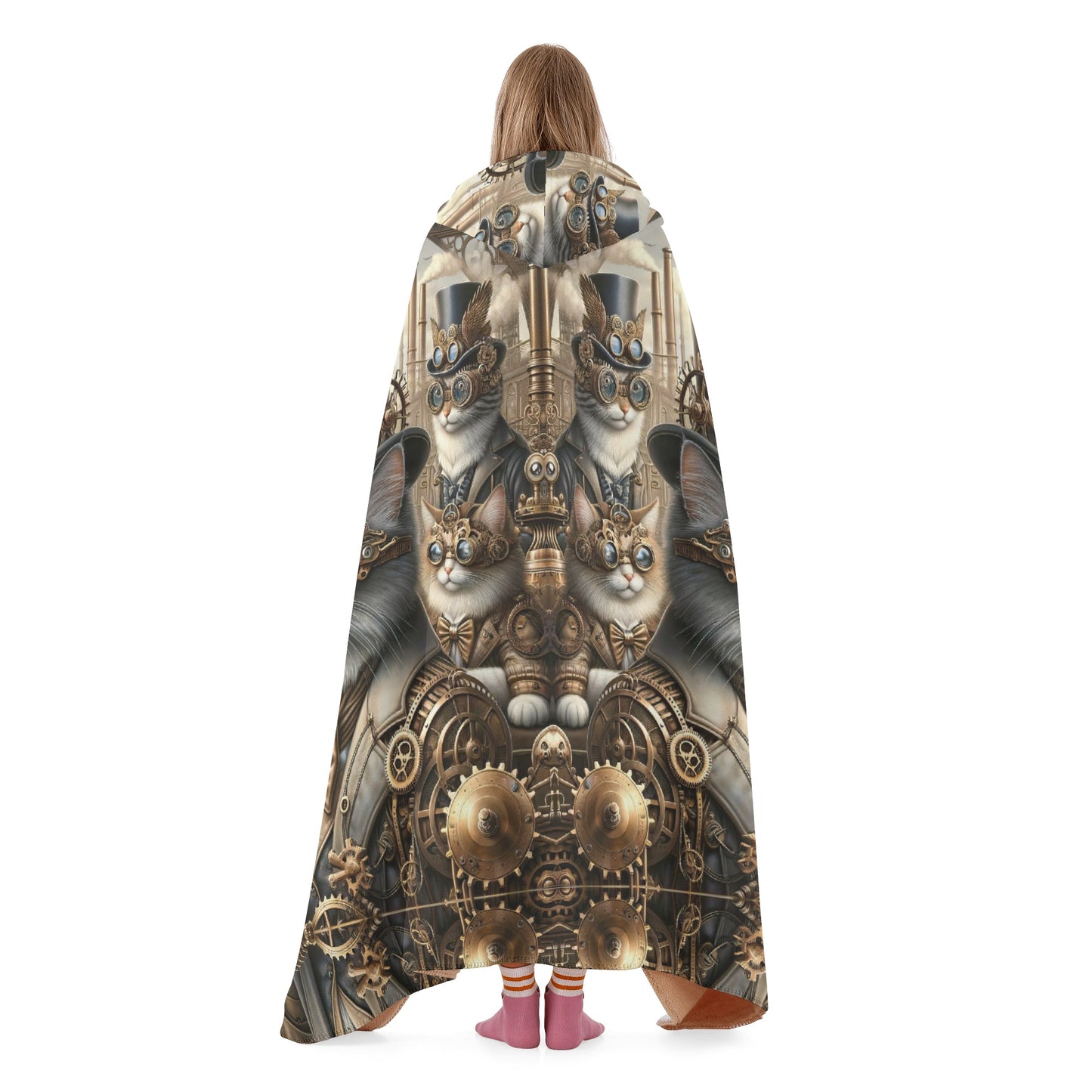 Steampunk Cats Hooded Blanket - Micro Fleece Lining Cosy Sherpa Blanket