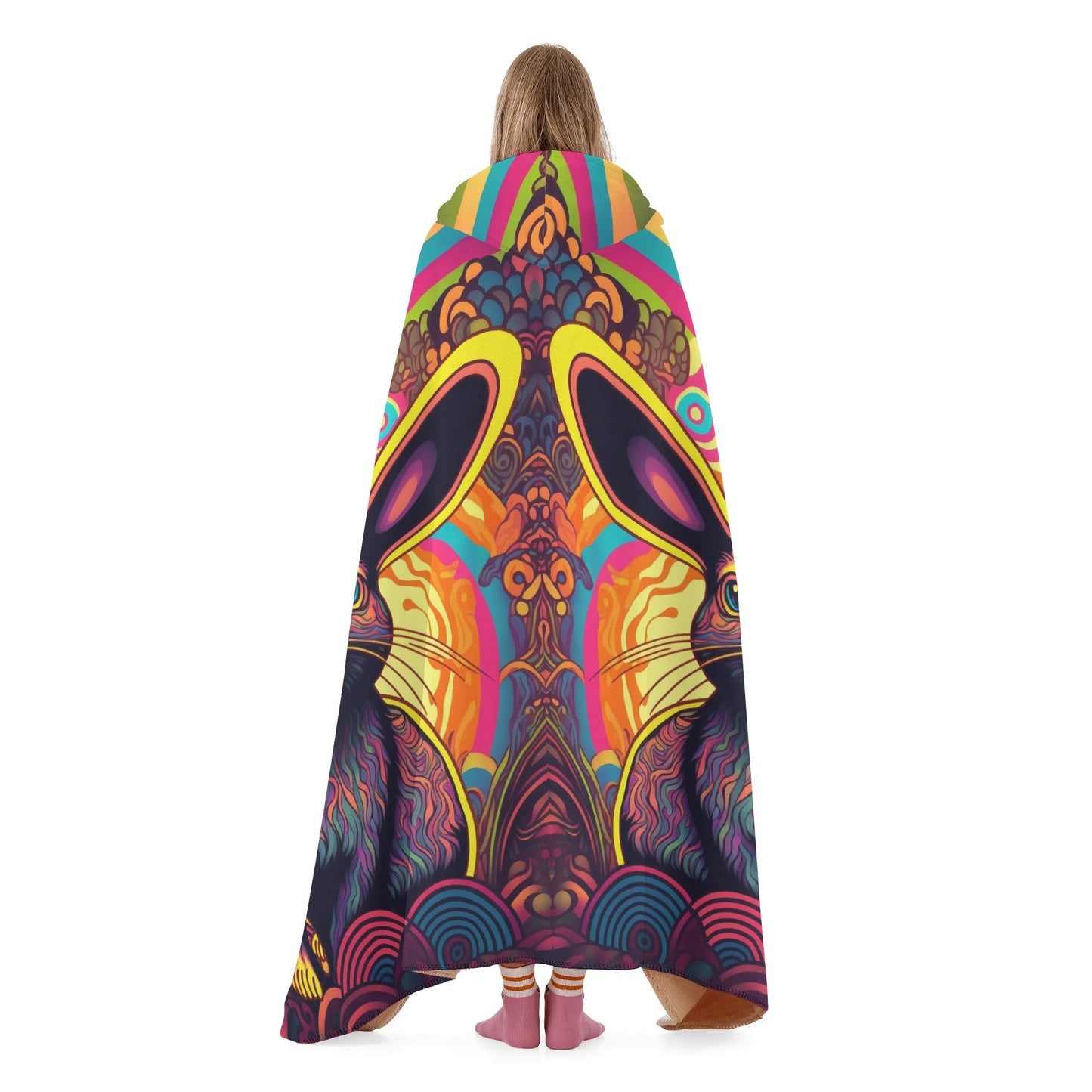 Psycho Rabbit Hooded Blanket - Micro Fleece Lining Cosy Sherpa Blanket