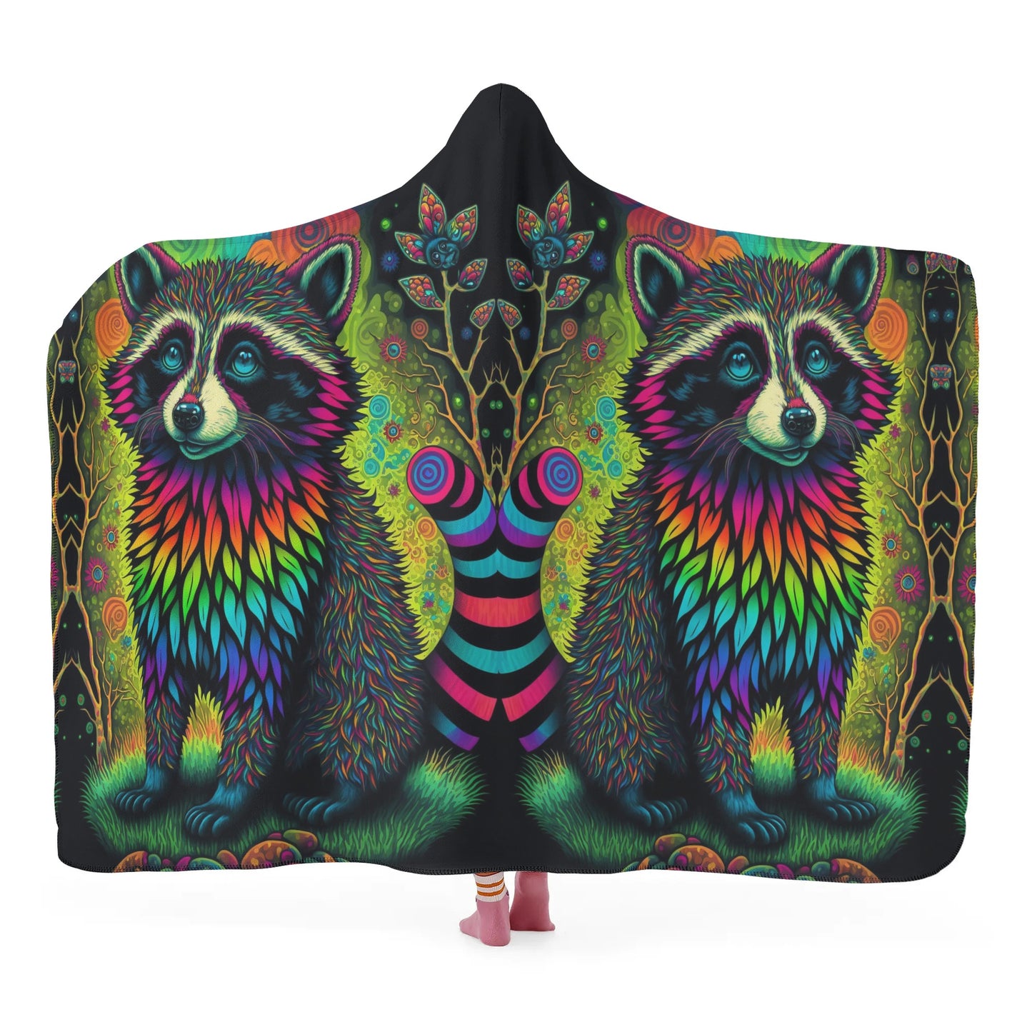 Psycho Raccoon Hooded Blanket - Micro Fleece Lining Cosy Sherpa Blanket
