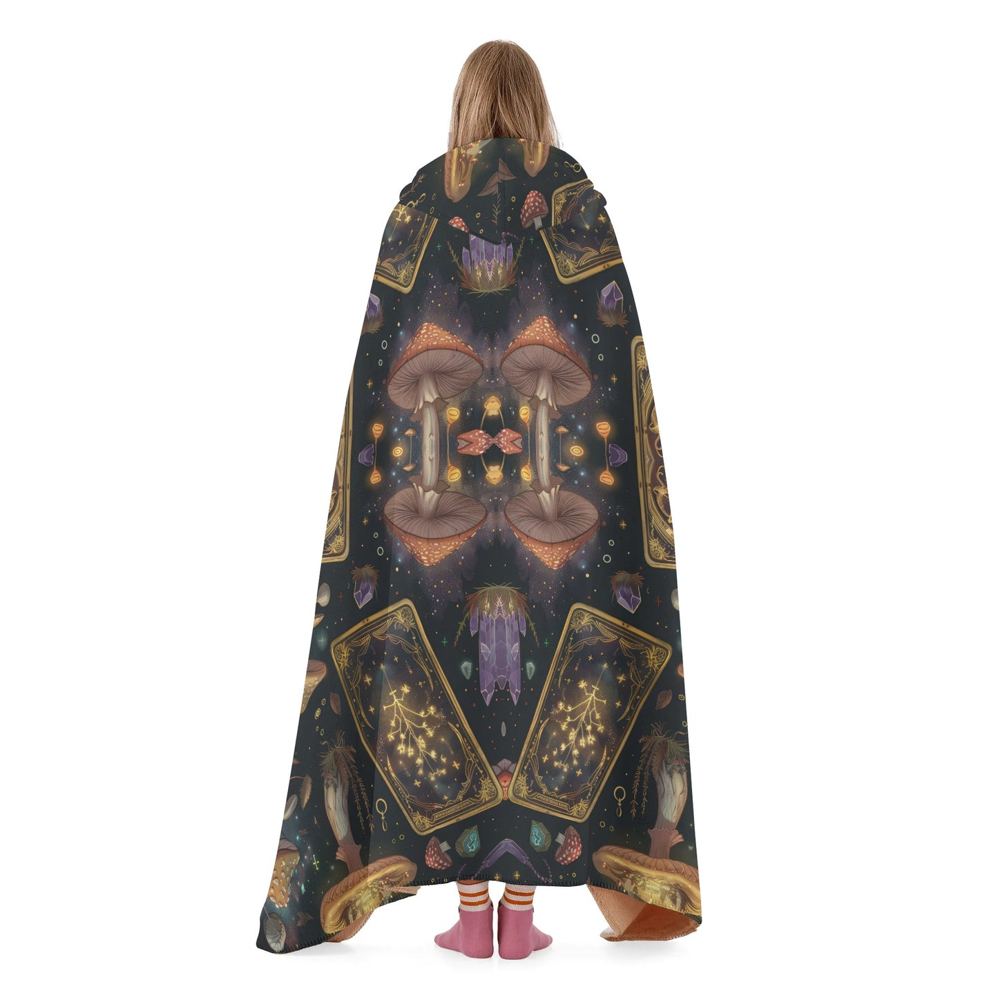 Witchy Mushroom Tarot Cards Hooded Blanket - Micro Fleece Lining Cosy Sherpa Blanket