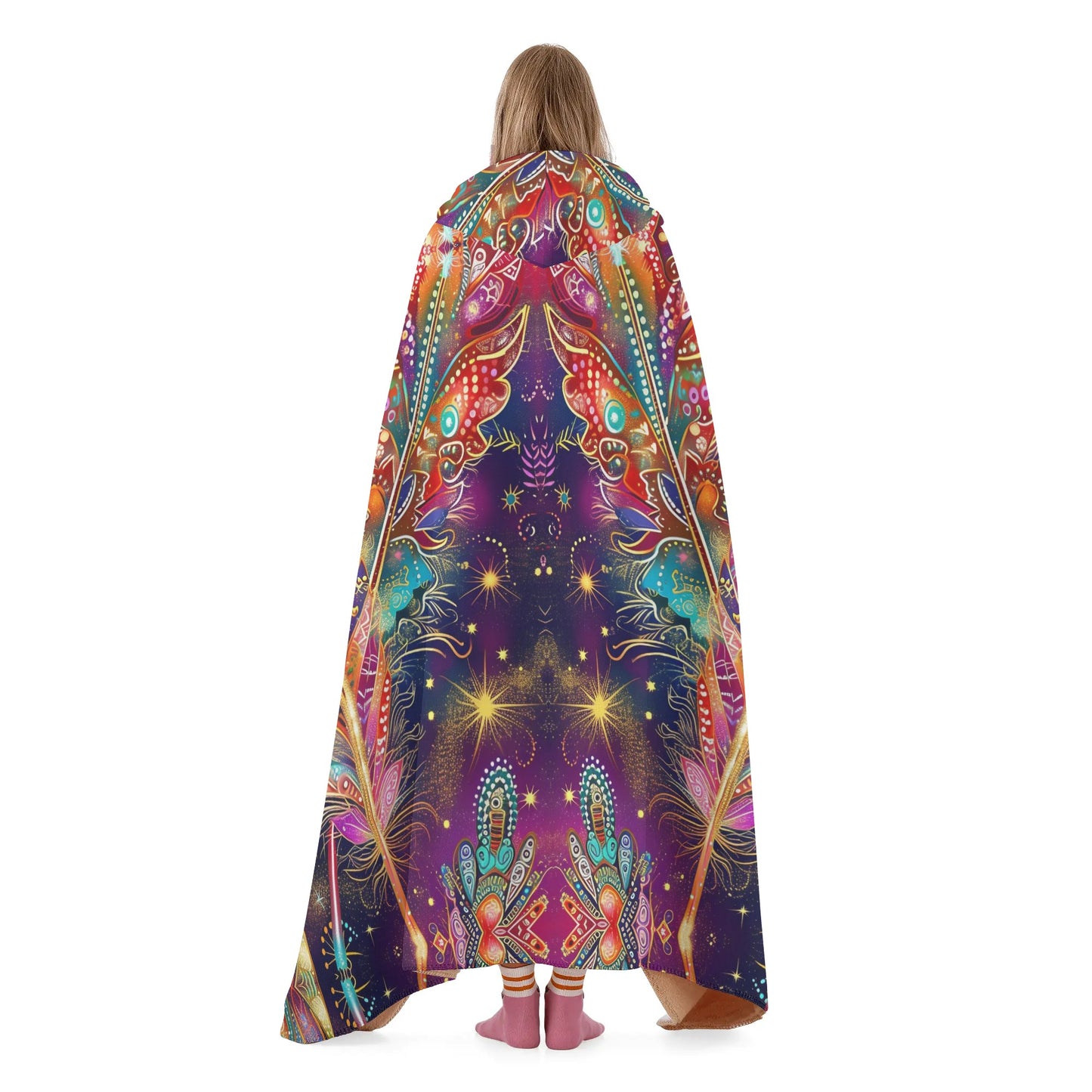 Mystical Vibe Feathers Hooded Blanket - Micro Fleece Lining Cosy Sherpa Blanket