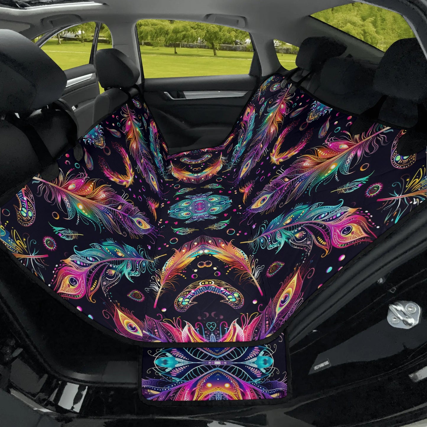 Mystical Bright Feathers Pet Seat Cover - Waterproof Back Seat Cover Pet Hammock Dog Seat Protector