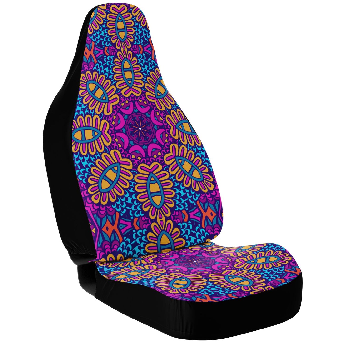 Purple Yellow Mandala Car Seat Covers - Front Seat Cover or Full Set Front and Back Seat Cover Universal Fit