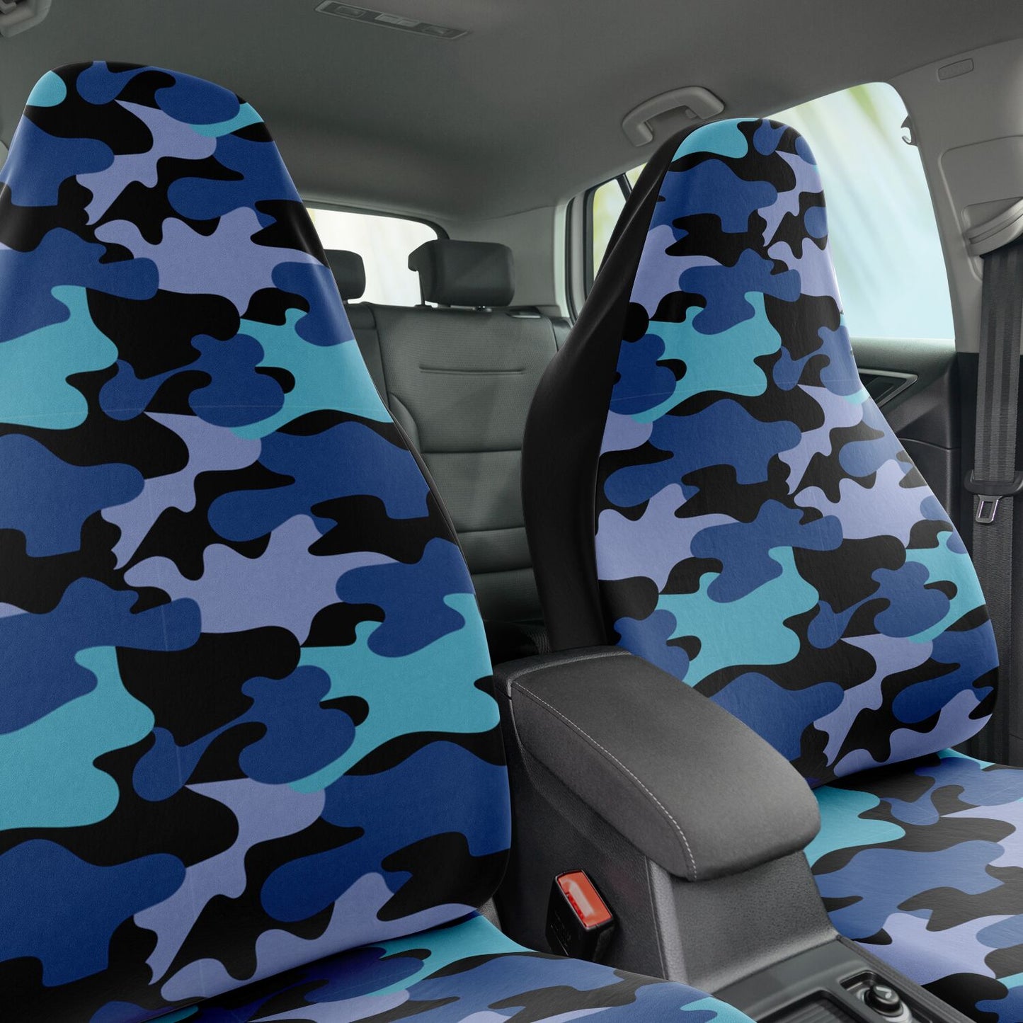 Blue Camo Car Seat Covers - Front Seat Cover or Full Set Front and Back Seat Cover Universal Fit