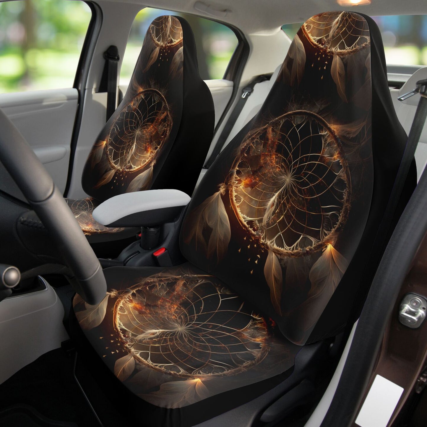 Golden Dreamcatcher Car Seat Cover - Front Seat Cover or Full Set Front and Back Seat Cover Universal Fit