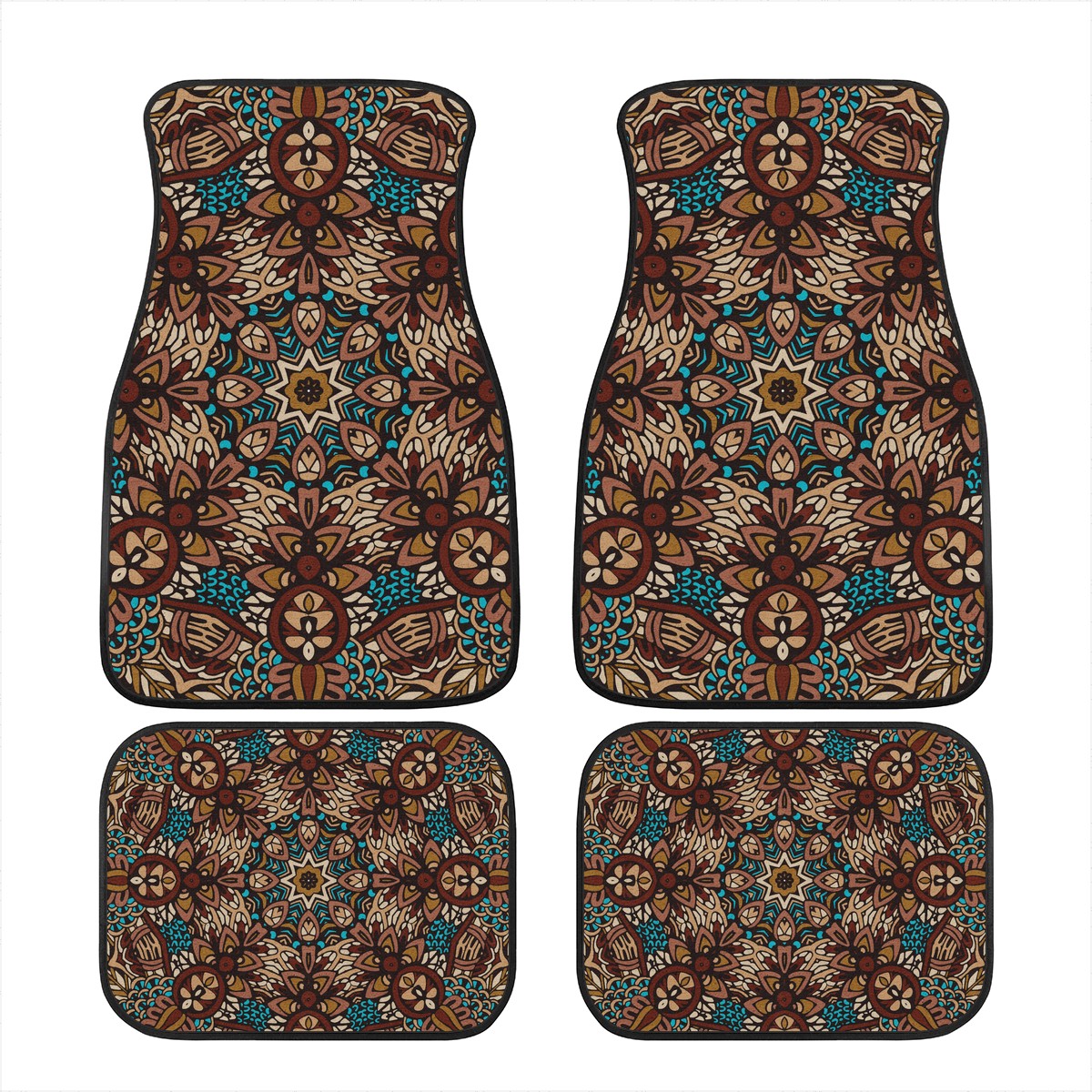 Blue And Brown Mandala Car Mats - Set of 2 or 4 Car Floor Mats Car Accessories