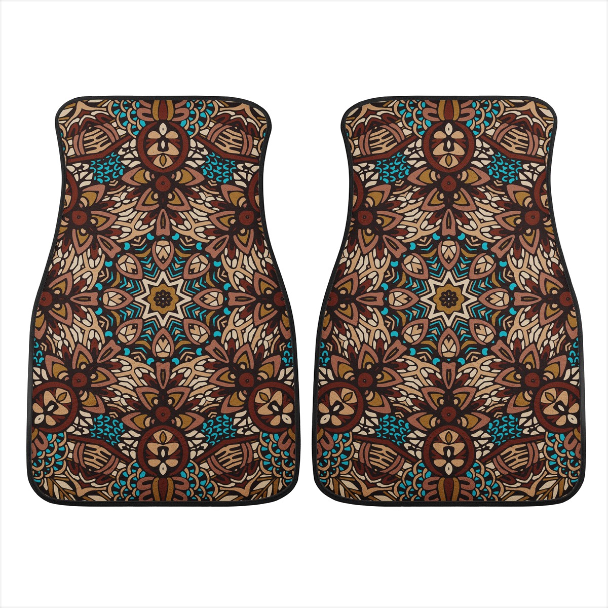 Blue And Brown Mandala Car Mats - Set of 2 or 4 Car Floor Mats Car Accessories