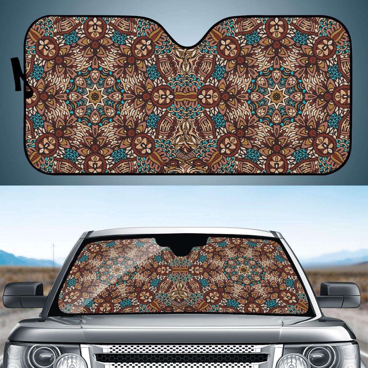 Blue And Brown Mandala Auto Sun Shade - Car Shade for Vehicle Windscreen Shield Sun Covers