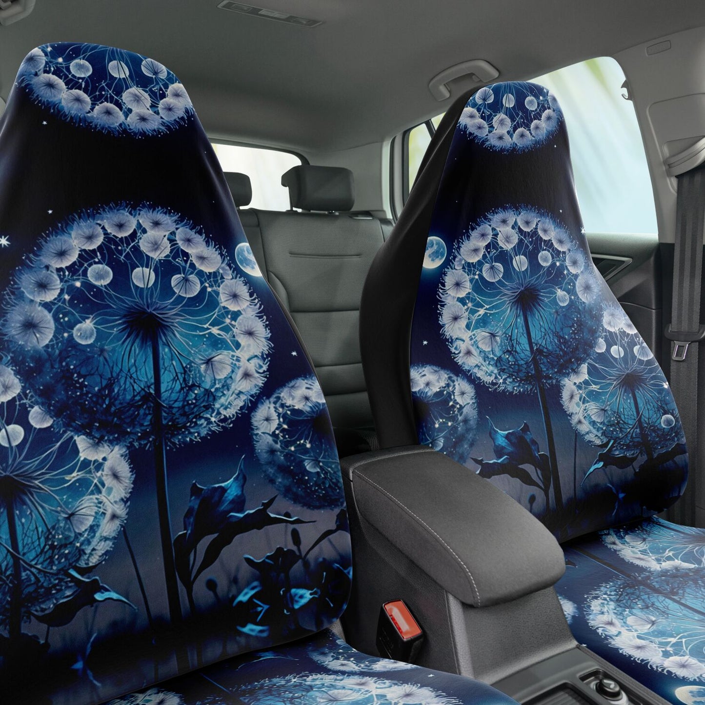 Blue Dandelion Car Seat Cover - Front Seat Cover or Full Set Front and Back Seat Cover Universal Fit