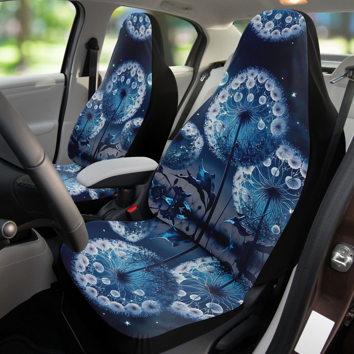 Blue Dandelion Car Seat Cover - Front Seat Cover or Full Set Front and Back Seat Cover Universal Fit