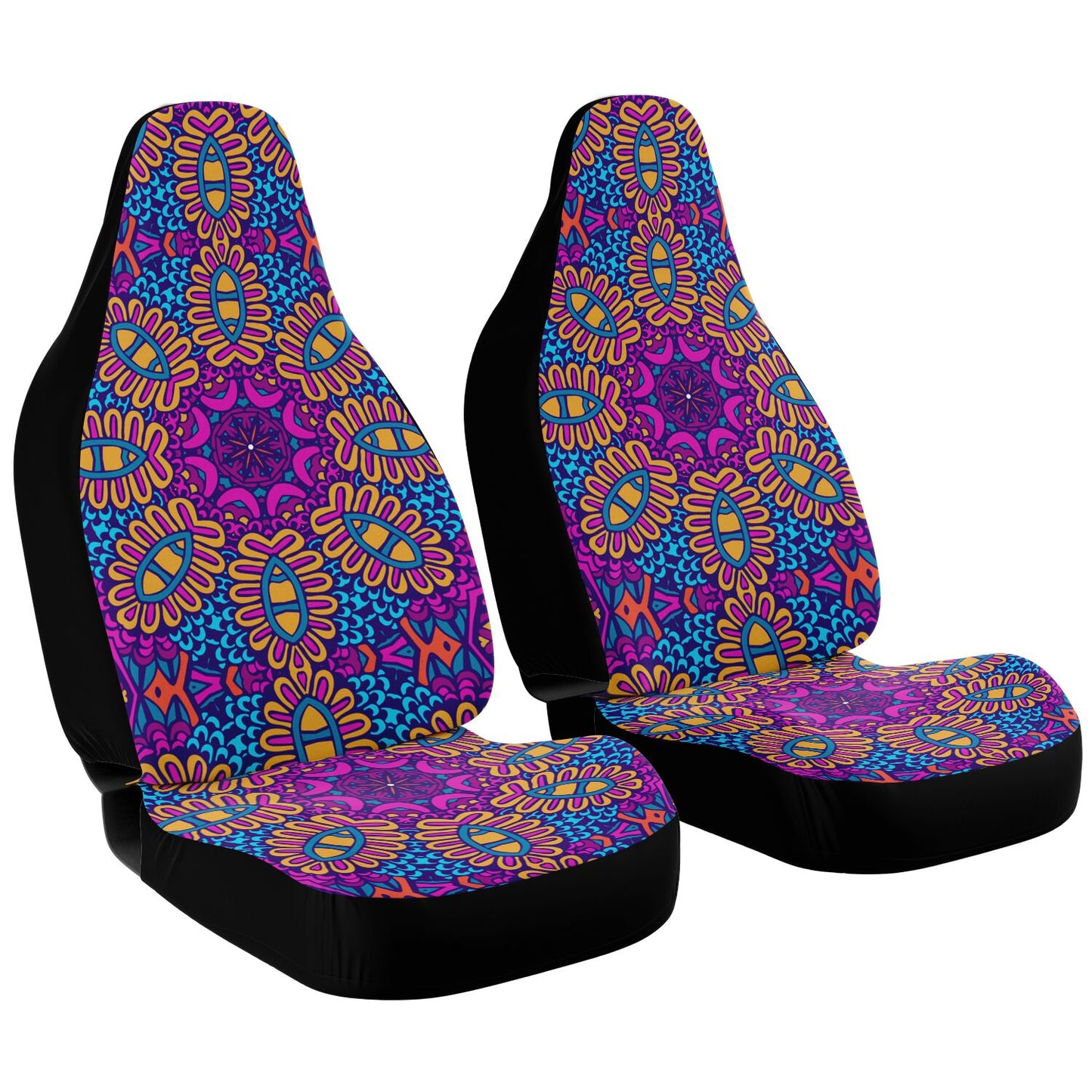 Purple Yellow Mandala Car Seat Covers - Front Seat Cover or Full Set Front and Back Seat Cover Universal Fit