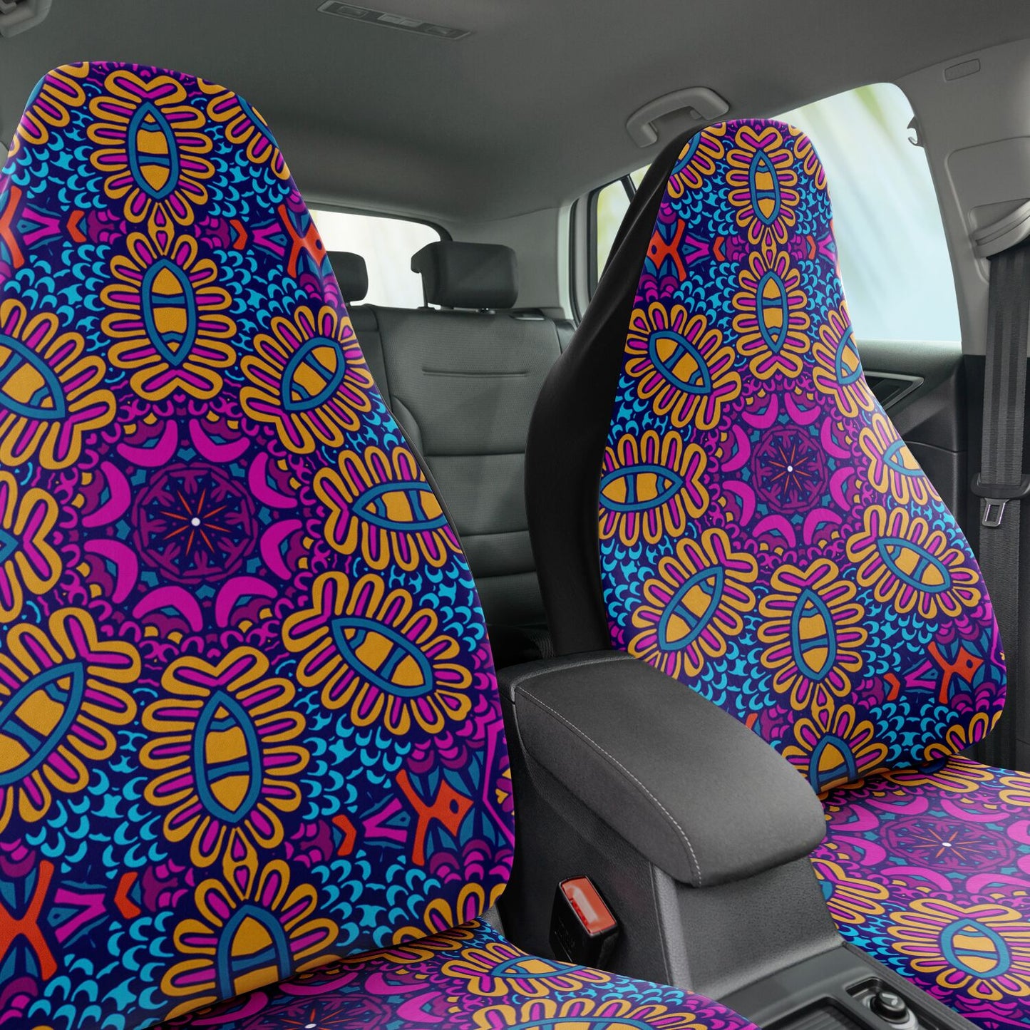 Purple Yellow Mandala Car Seat Covers - Front Seat Cover or Full Set Front and Back Seat Cover Universal Fit