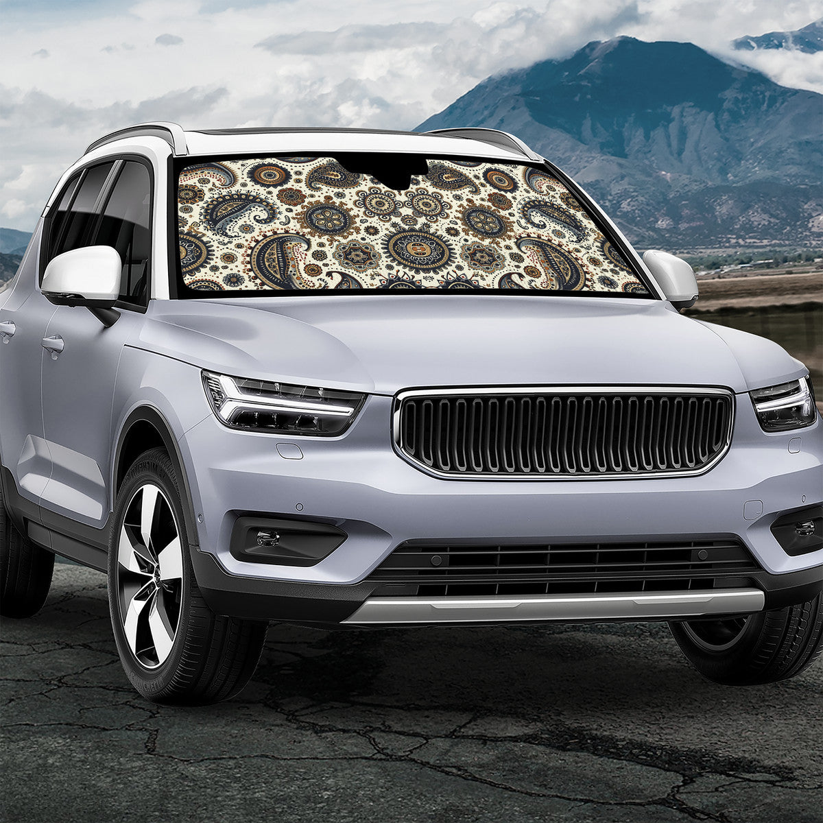 Paisley Circles White Auto Sun Shade - Car Shades for Vehicle Windscreen Shield Sun Covers