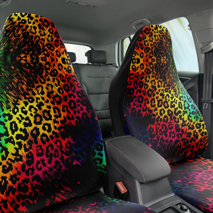 Bright Leopard Skin Print Car Seat Cover - Front Seat Cover or Full Set Front and Back Seat Cover Universal Fit