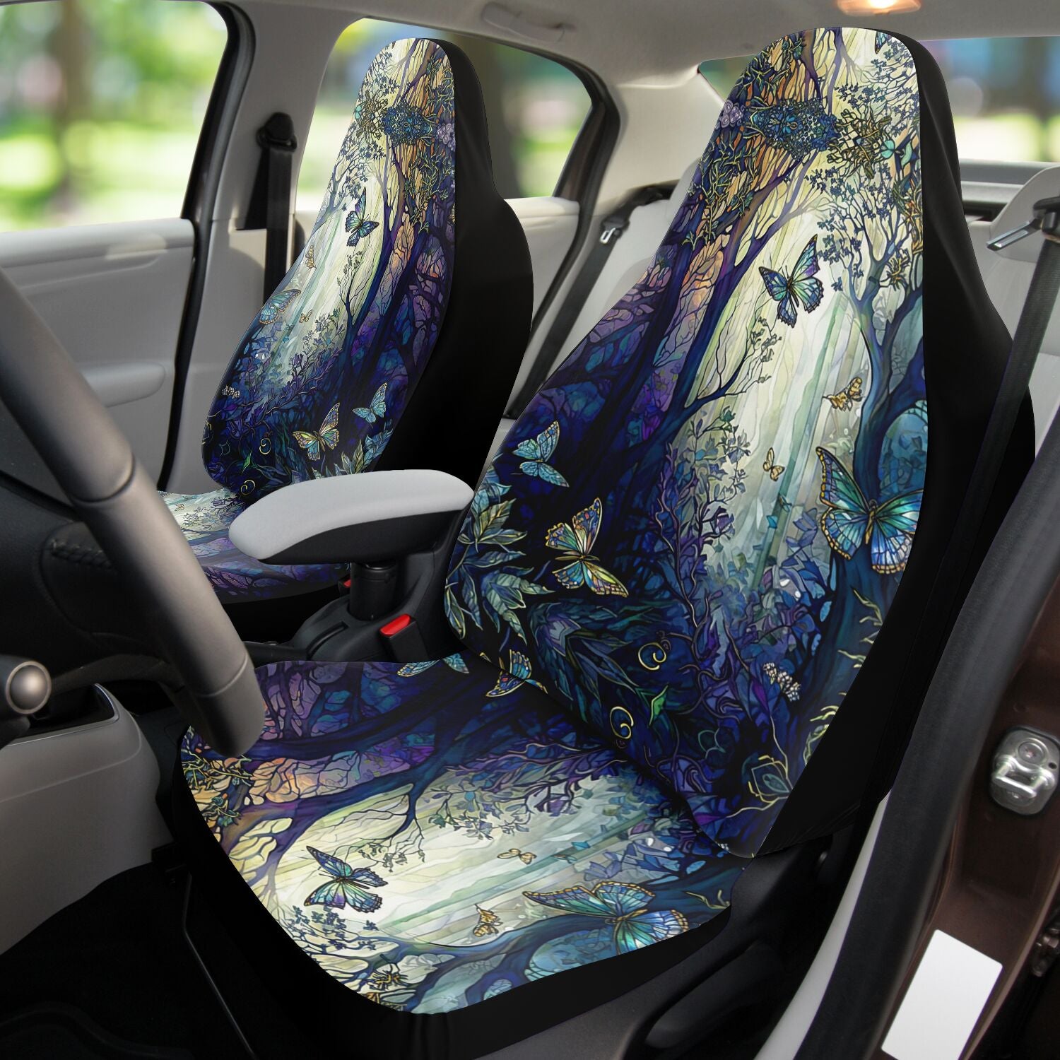 Blue Wave With Stars Car Seat Covers Pair, 2 Front Seat Covers, Car Seat Protector, Car Accessory, top Seat Cover For Car