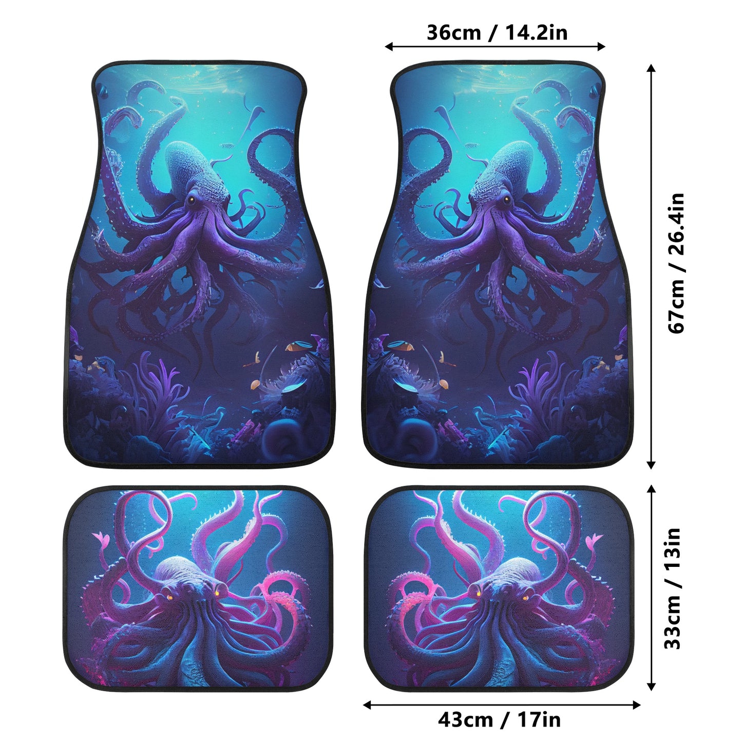 Kraken Sea Monster Car Mats - Set of 2 or 4 Car Floor Mats Car Accessories