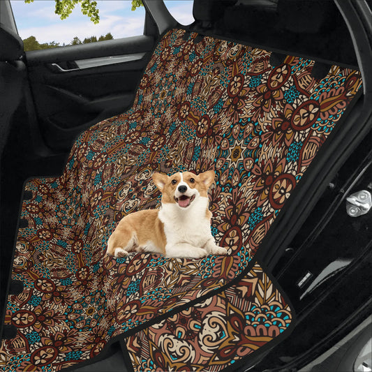 Blue Brown Mandala Pet Seat Cover - Waterproof Back Seat Cover Pet Hammock Dog Seat Protector