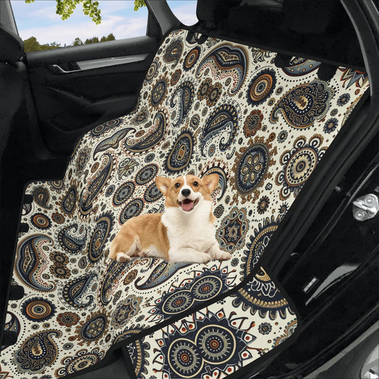 Paisley Circles White Pet Seat Cover - Waterproof Back Seat Cover Pet Hammock Dog Seat Protector