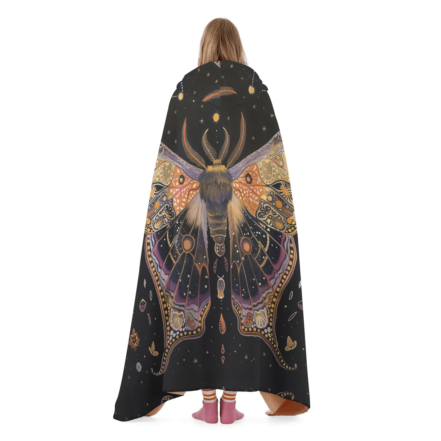 Luna Moth Hooded Blanket - Micro Fleece Lining Cosy Sherpa Blanket