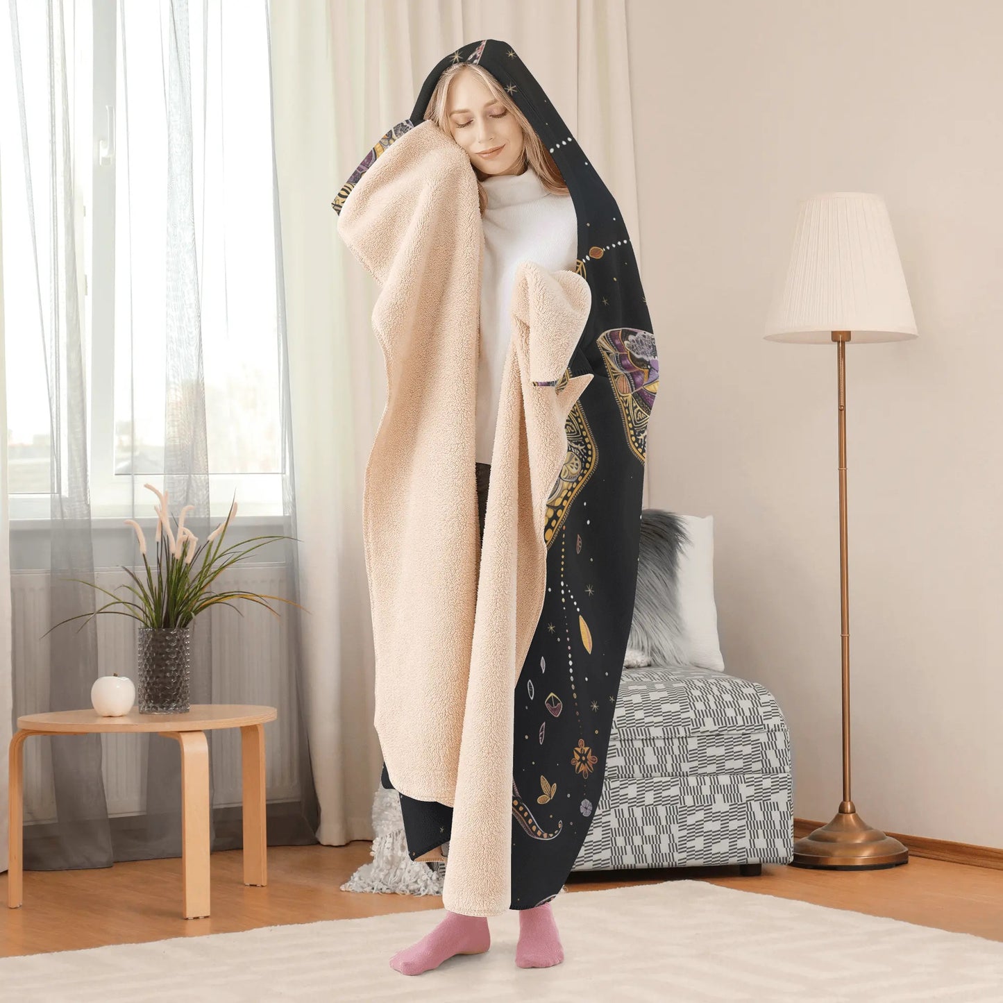 Luna Moth Hooded Blanket - Micro Fleece Lining Cosy Sherpa Blanket