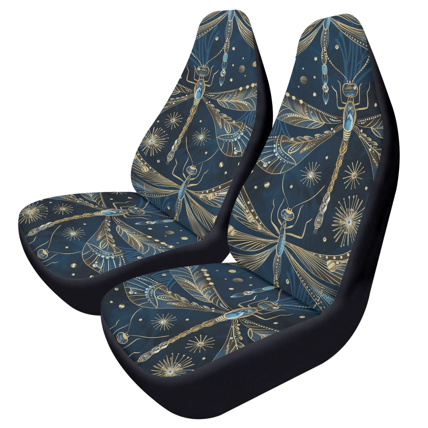 Blue Gold Dragonfly Car Seat Cover - Front Seat Cover or Full Set Front and Back Seat Cover Universal Fit