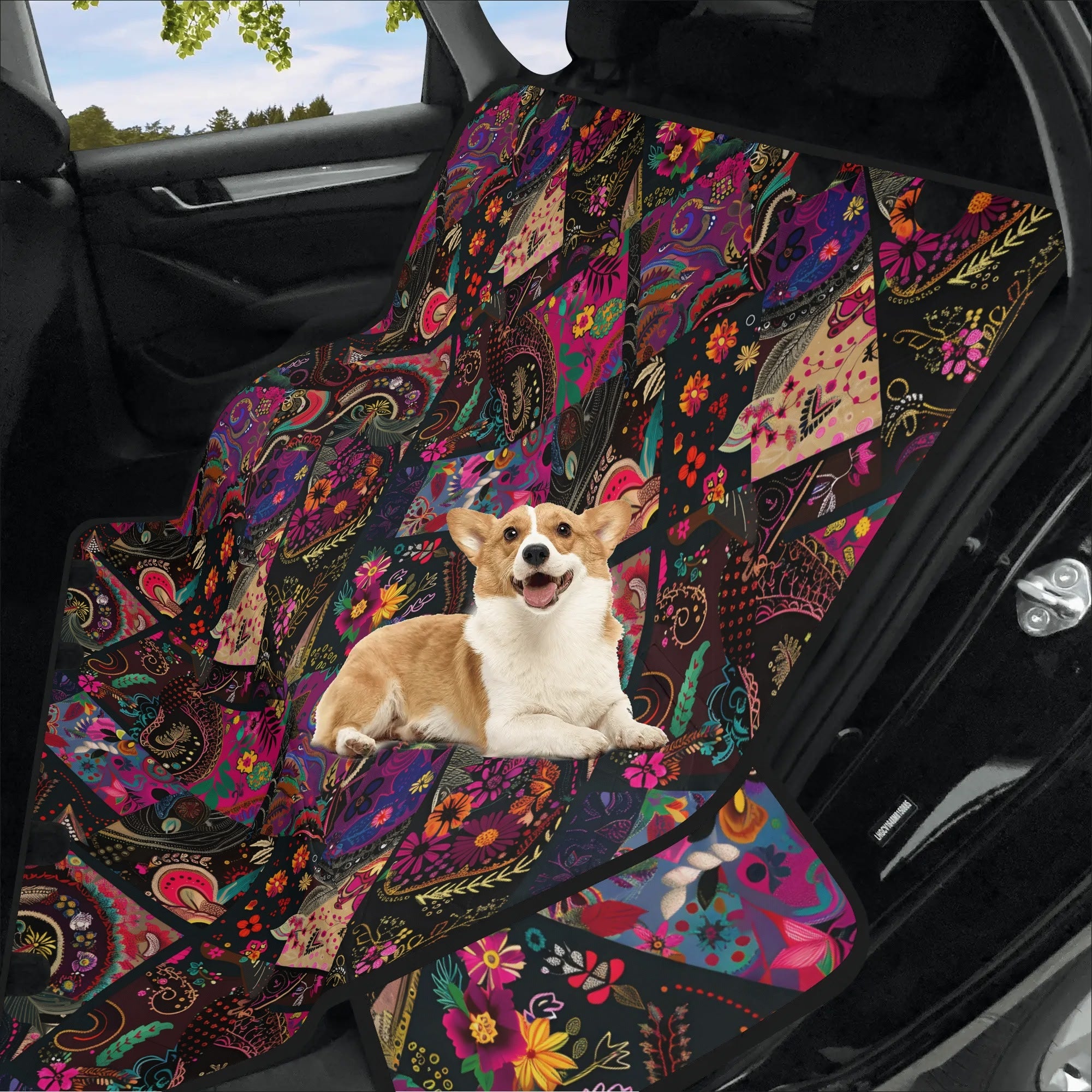 Colorful floral leaves Car Back order Seat Pet Covers, Backseat Seat Covers, Seat Protector, Car Accessories, Abstract Art