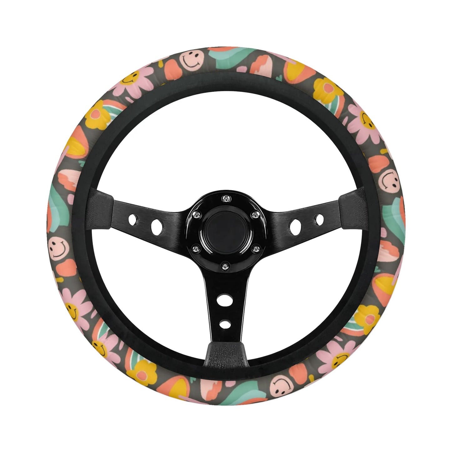 Groovy Flowers Car Steering Wheel Cover