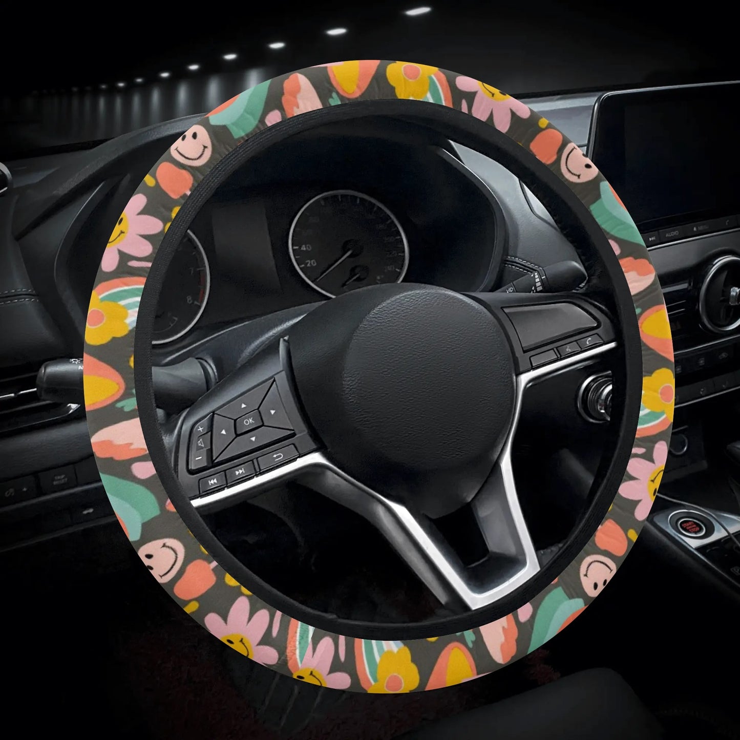 Groovy Flowers Car Steering Wheel Cover