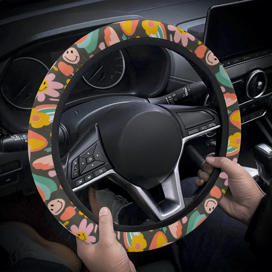 Groovy Flowers Car Steering Wheel Cover