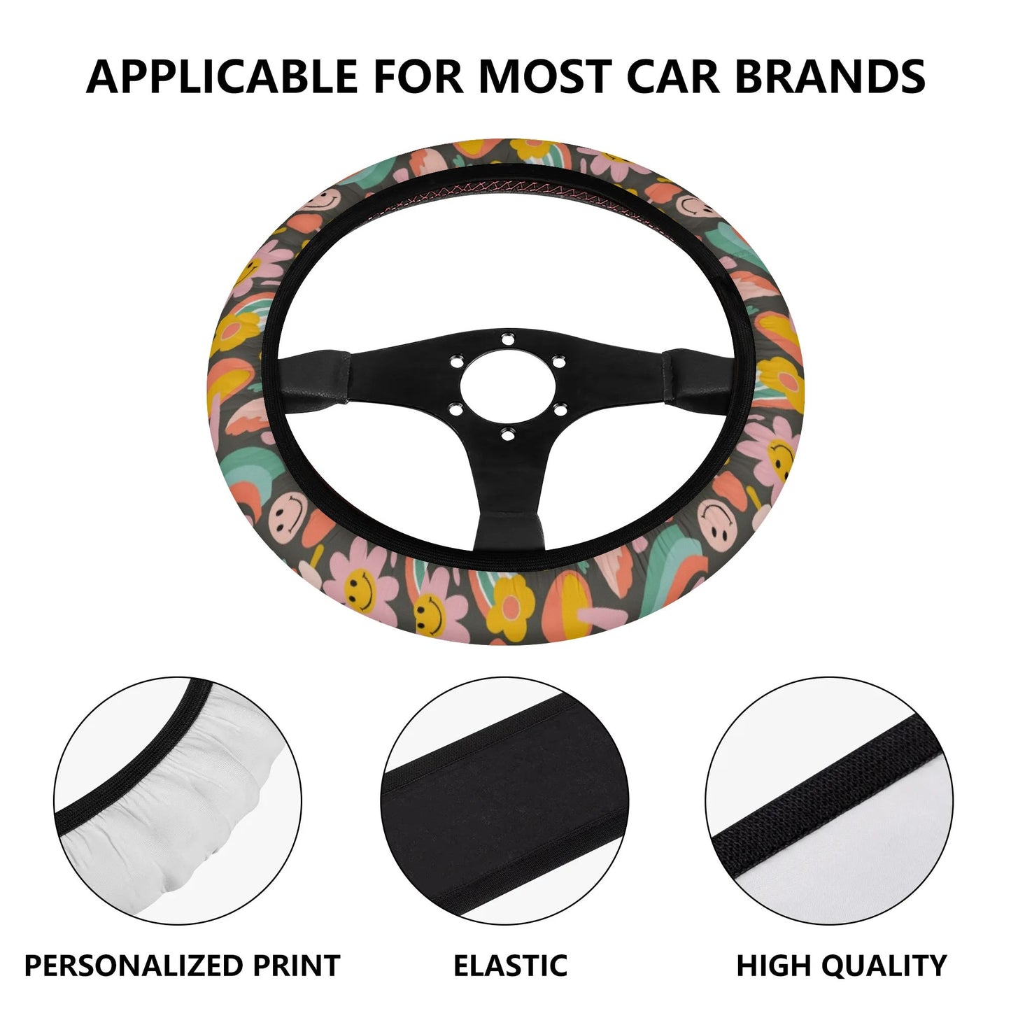 Groovy Flowers Car Steering Wheel Cover