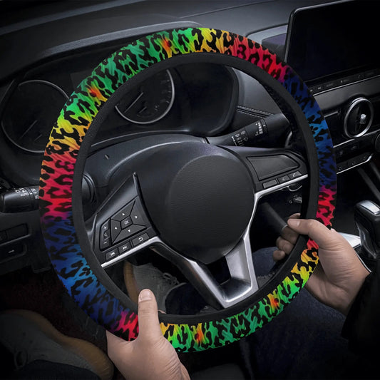 Bright Leopard Print Car Steering Wheel Cover