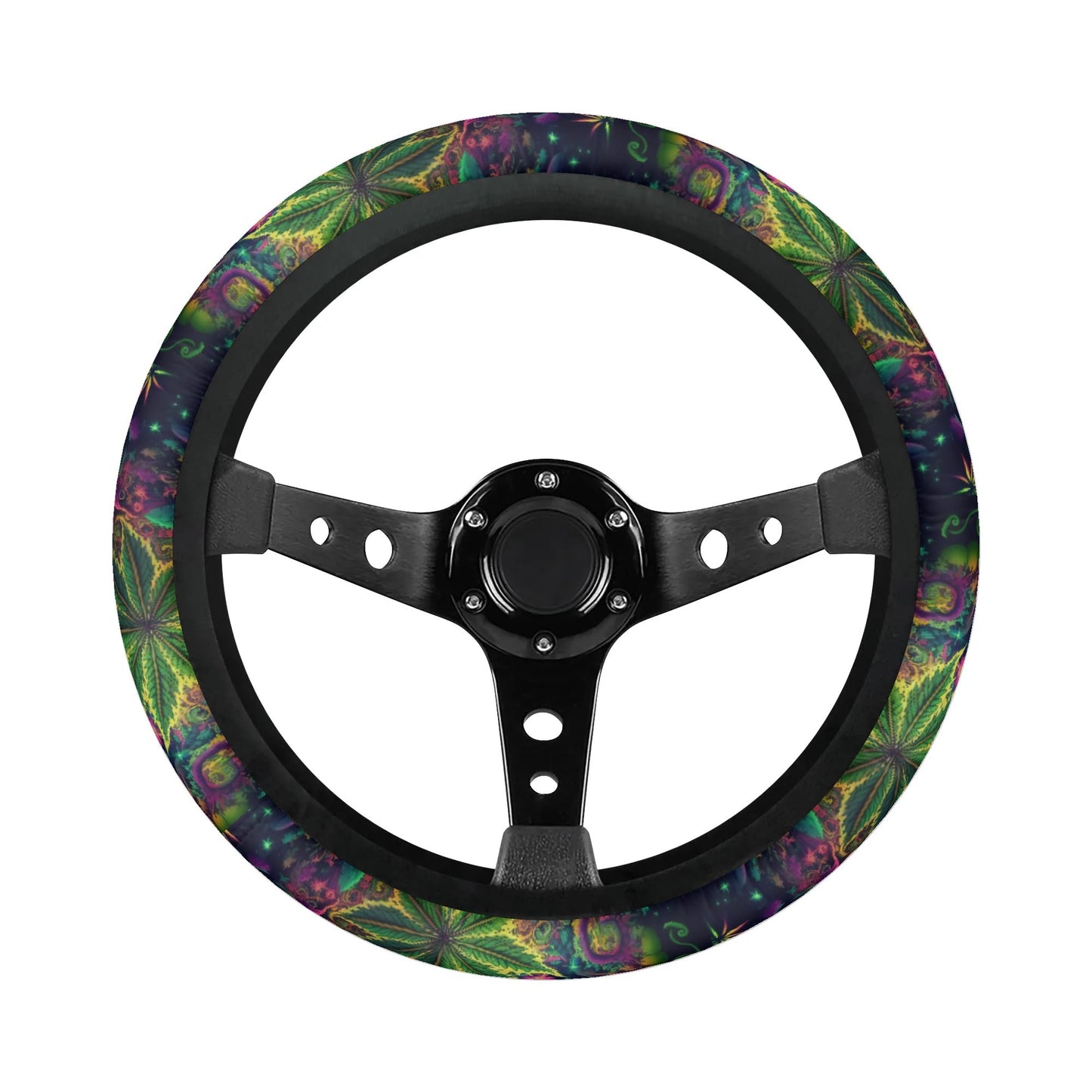 Psychedelic Green Leaf Car Steering Wheel Cover