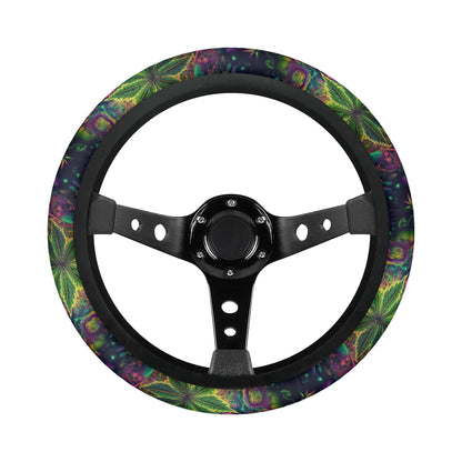 Psychedelic Green Leaf Car Steering Wheel Cover