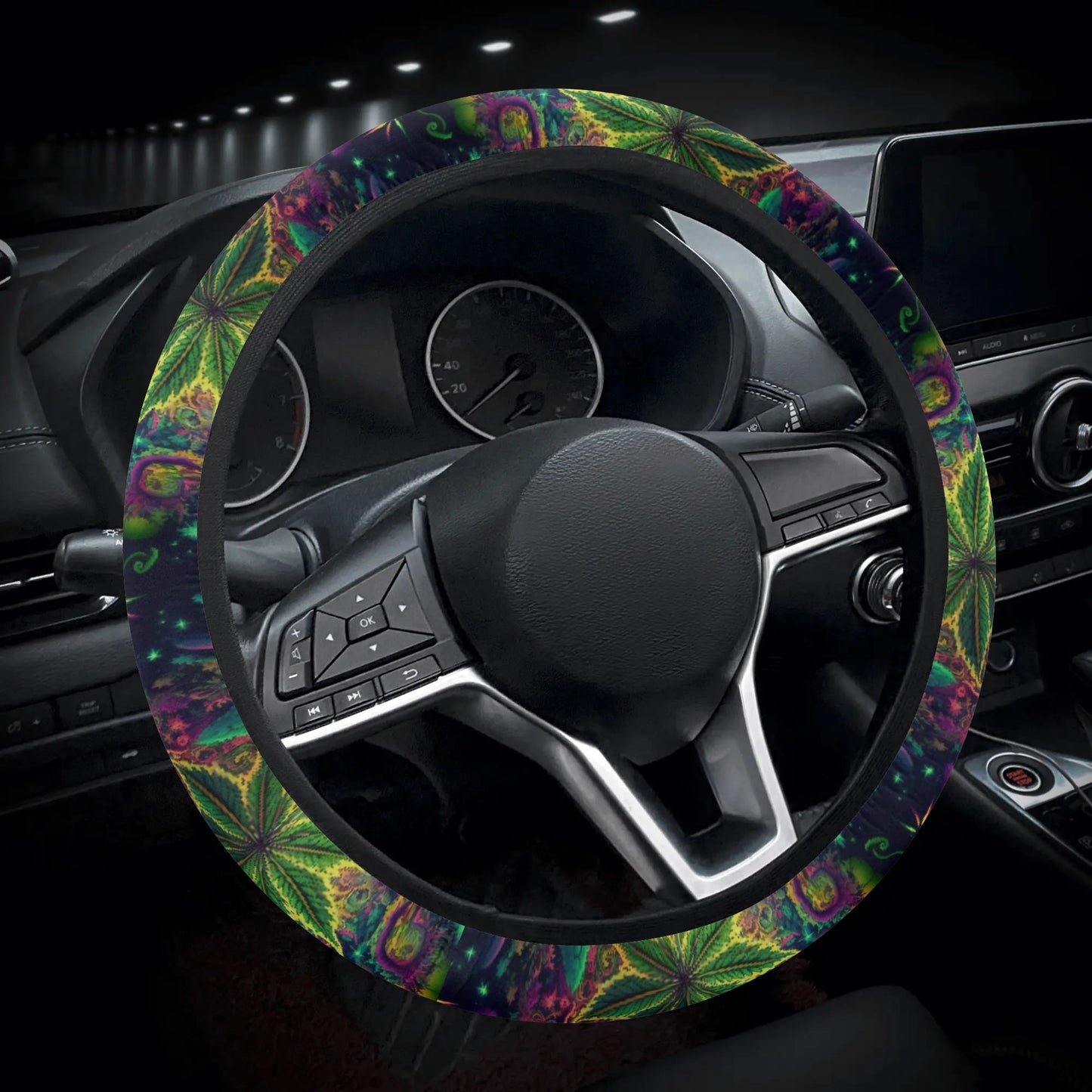 Psychedelic Green Leaf Car Steering Wheel Cover