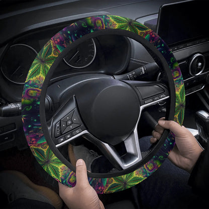 Psychedelic Green Leaf Car Steering Wheel Cover