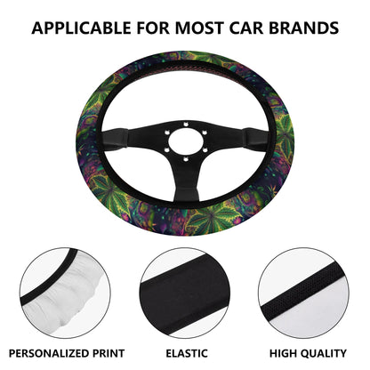 Psychedelic Green Leaf Car Steering Wheel Cover