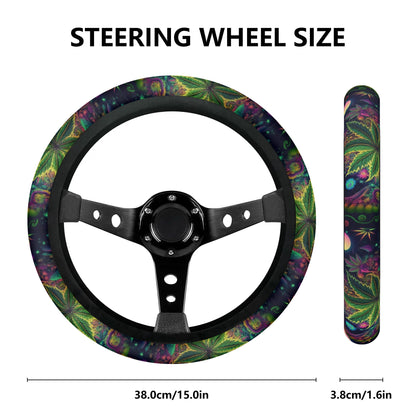 Psychedelic Green Leaf Car Steering Wheel Cover