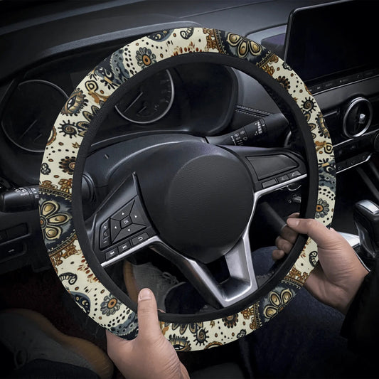 Paisley Circles White Car Steering Wheel Cover