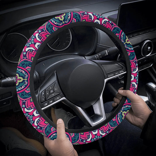 Funky Pink Mandala Car Steering Wheel Cover