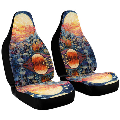 Yellow Moon Scape Car Seat Cover - Front Seat Cover or Full Set Front and Back Seat Cover Universal Fit