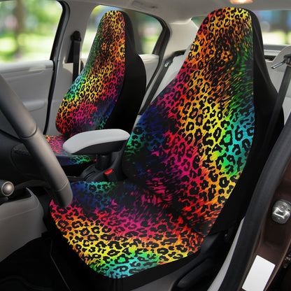 Bright Leopard Skin Print Car Seat Cover - Front Seat Cover or Full Set Front and Back Seat Cover Universal Fit