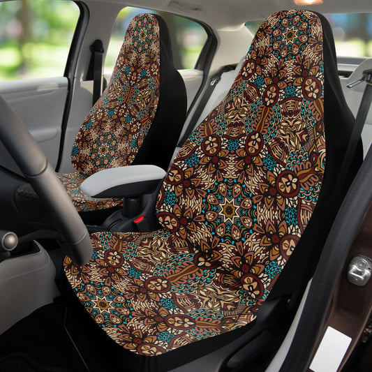 Blue & Brown Mandala Car Seat Covers - Front Seat Cover or Full Set Front and Back Seat Cover Universal Fit