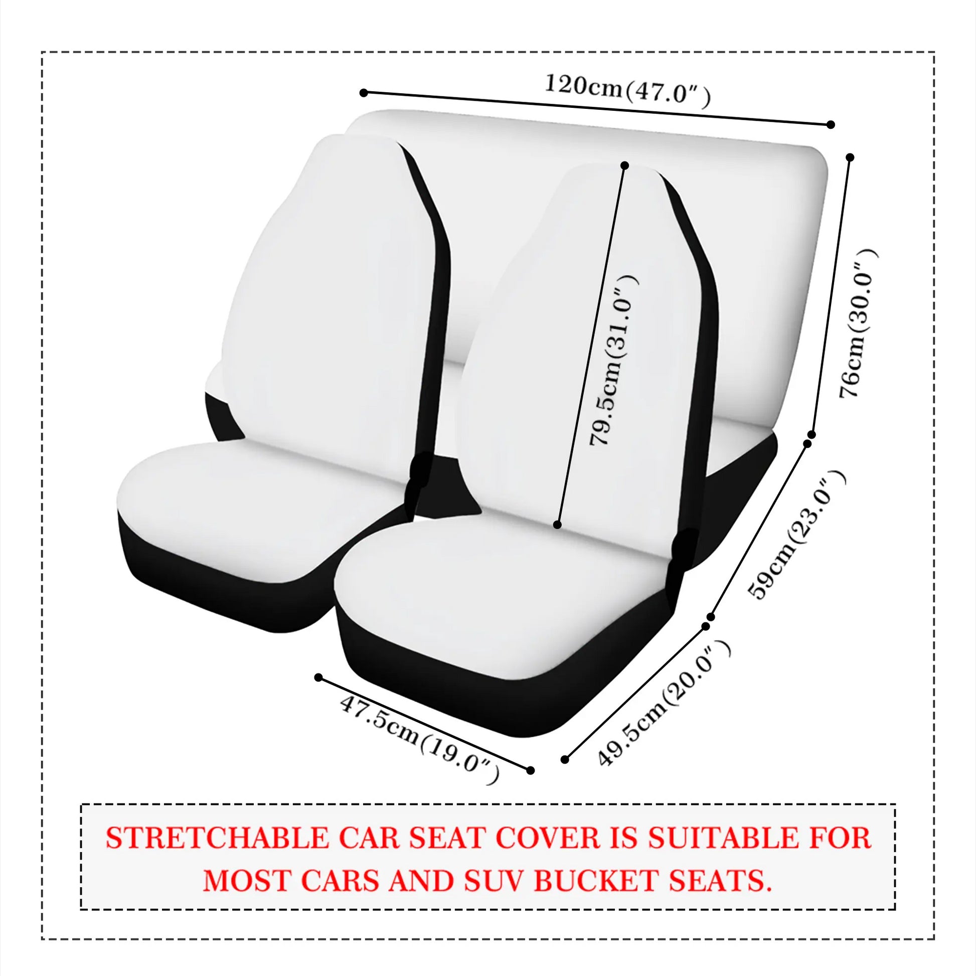 a pair of white car seat covers with black piping