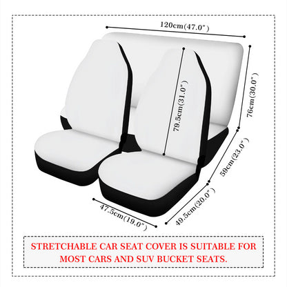 a pair of white car seat covers with black piping