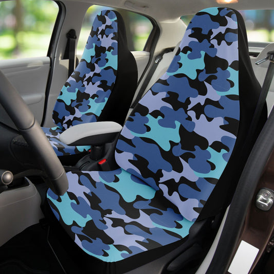 Blue Camo Car Seat Covers - Front Seat Cover or Full Set Front and Back Seat Cover Universal Fit